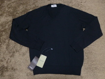 JOHN SMEDLEY●ジョンスメドレー●長袖V首コットンニットセーター黒S新古品！_画像1