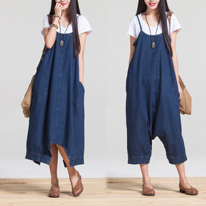  new goods * lady's Denim overall sarouel pants overall long 2way Denim One-piece hem coveralls L