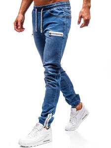  men's chinos jogger pants sweat pants rubber jeans Denim pants ji- bread skinny pants stretch bread blue M~3XL