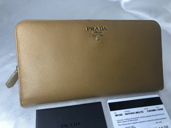 超美品PRADA プラダ 長財布 ラウンドファスナー CARAMEL×SABB