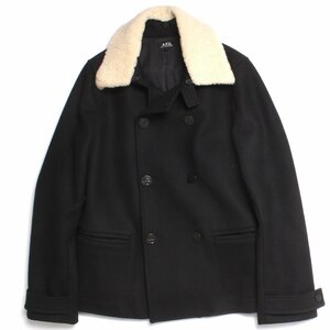 A.P.C. 襟ムートン Pコート sizeS ブラック アーペーセー リーファーコート