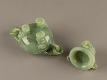 中国古玩 唐物 緑砡石 翡翠 置物 遊環 香炉 時代物 極上品 初だし品 C3757_画像9