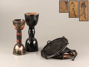 古美術 時代和楽器 木製漆塗 金蒔絵 鼓 二点 時代物 極上品 初だし品 C3838