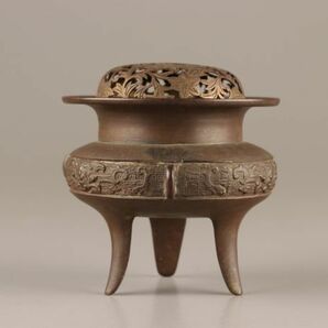 中国古玩 唐物 古銅造 饕餮文 香炉 時代物 極上品 初だし品 C4017の画像4