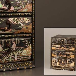 古美術 朝鮮美術漆器 李朝 木製漆塗 螺鈿細工 箪笥 時代物 極上品 初だし品 C4033の画像1