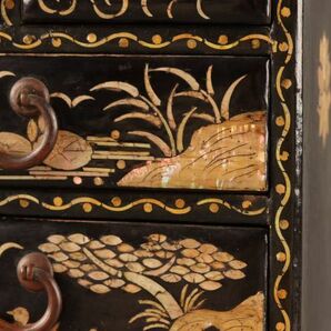 古美術 朝鮮美術漆器 李朝 木製漆塗 螺鈿細工 箪笥 時代物 極上品 初だし品 C4033の画像5