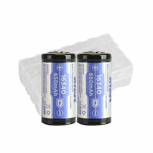 ▲XTAR（エクスター） 16340 650mAh 3.6V 2本 リチャージアブルリチュウムイオンバッテリー 保護回路付き 充電式電池 専用電池ケース付!▲