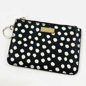 W641-O15-3492 ★ Kate spade ケイトスペード ドット柄 レザー キーリング付き コインケース ブラック レディース カードケース 小物 ④