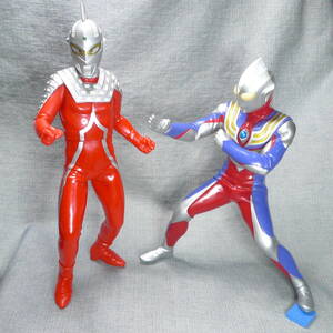 n3532■【送料無料】ウルトラマンシリーズ ビッグサイズ ソフビ フィギュア ウルトラセブン 1999＋ウルトラマンティガ 2001 バンプレスト