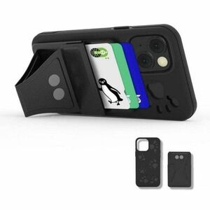 PROXA iPhone 13 用スマホ ケース カードホルダー アクセサリー交換可能猫 スタンド付き カード収納 黒 