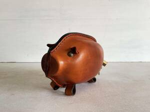 [9053].. factory cow leather savings box ..konoike leather craft pig japa needs modern Vintage Vintage 