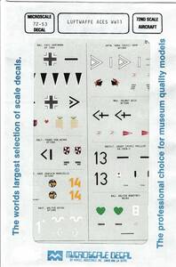 ★★速決あり★1/72 マイクロスケール デカール ドイツ空軍 エース 列伝 Fw190A/Bf109E/Bf109F/Bf109K/Me262A #72-053