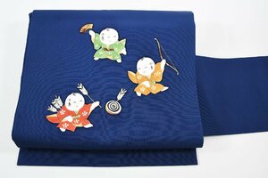 Art hand Auction Nagoya Obi Muñeca del Palacio Imperial Azul Obi pintado a mano Longitud 373 cm ★ Tienda de kimonos ne-7488 Tienda de kimonos Sakuraba, banda, Obi de Nagoya, A medida