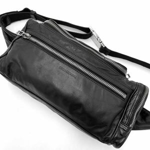 1円【極上品】DIOR HOMME ディオールオム ボディバッグ ウエストポーチ ショルダー メンズ ラムレザー 本革 ロゴ型押し ブラック 斜め掛け