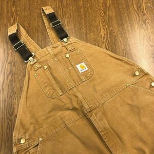 【FA083】Carhartt W48 L30 大きいサイズ ビッグサイズ ダック地 オーバーオール ベージュ メンズブランド古着 カーハート 送料無料