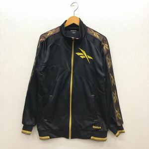 【FA102】Reebok ジャージ Lサイズ ブラック 両袖ロゴライン 袖口リブ ブランド古着 リーボック スポーツ トラックジャケット 送料無料