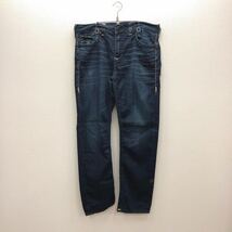 【FA208】TRUE RELIGION W36 色落ち加工 ダメージ加工 イエローオーバーダイ ジーンズ デニムパンツ ストレッチ生地 ブランド古着 送料無料_画像2