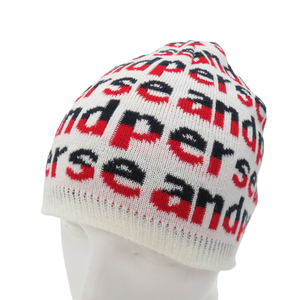 【1円】AND PER SE アンパスィ 2021年モデル リバーシブル ニット帽 ロゴ 総柄 ホワイト系 F [240001888707]