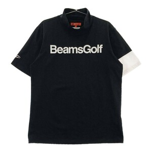 【1円】BEAMS GOLF ビームスゴルフ ハイネック半袖Tシャツ 日本製 ロゴプリント ブラック系 L [240101111310]