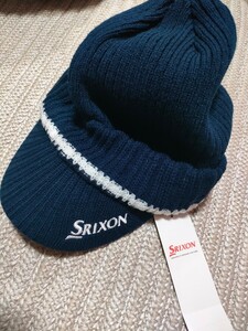 新品 未使用 SRIXON ツバ付き ニットキャップ ネイビー 紺 スリクソン ニット帽 帽子 メンズ ゴルフウェア 防寒