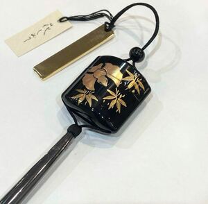 { flower book mark } Mini seal case. collection . cord netsuke obi decoration strap black ....