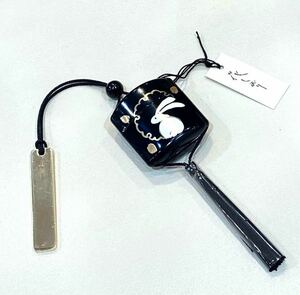 { flower book mark } Mini seal case. collection . cord netsuke obi decoration strap black ...