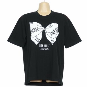 PINK HOUSE Brocante★大人可愛いロゴリボンプリント♪カットソー Tシャツ 黒系 4(L) 着回し力抜群 2019年 レターパック可 z5745