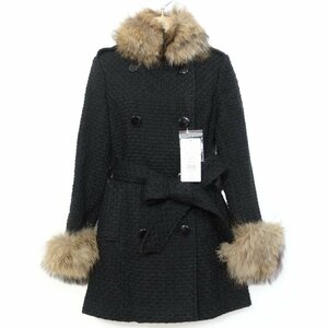 [ new goods *24,990 jpy. tag attaching ] Duras * half coat gorgeous . fur attaching size F double button also cloth belt black series z5777