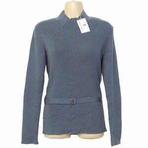 [ as good as new * paper tag equipped ] Roberta di Camerino * sweater long sleeve rib knitted large size 40 wool 100! also cloth belt .. gray series z5913