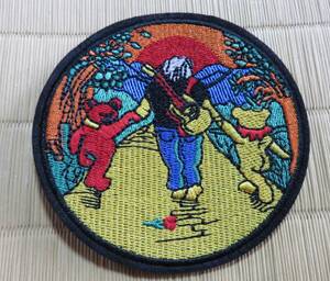  夕陽GD円形◆新品グレイトフルデッド ダンシングベアー GRATEFUL DEAD DANCING BEAR 刺繍ワッペン■US音楽　バイク■洋服・衣類・衣服DIY