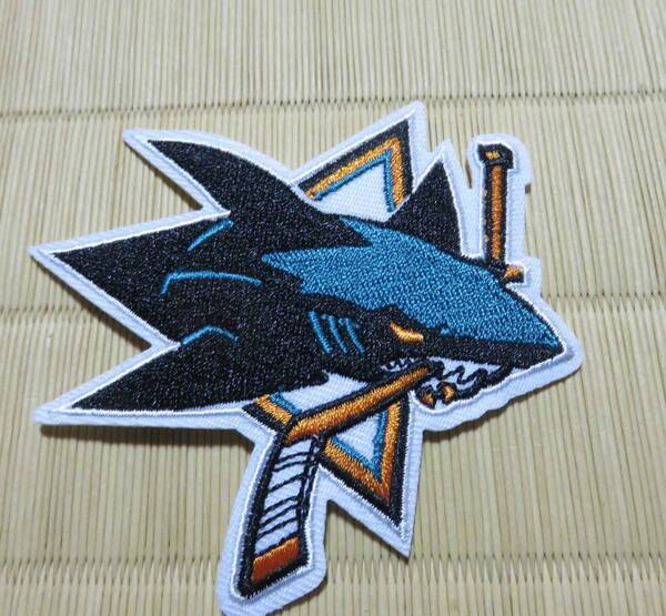 緑EG◇サメ 鮫　SK◆新品 サンノゼ・シャークス San Jose Sharks　スティック刺繍ワッペン　DIY激渋◆NHL アメリカ アイスホッケー チーム