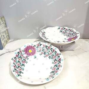 Art hand Auction [USA] [Set of 2] Scandinavian miscellaneous goods, limited edition, dishes, tableware, plates, pottery, flowers, fashionable, rare, heat-resistant, tableware, hand-painted, dishwasher safe, microwave oven, plate, dish, dessert plate, set