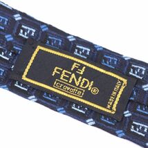 フェンディ ブランドネクタイ チェック柄 ズッカ柄 シルク混 イタリア製 メンズ ネイビー FENDI_画像3