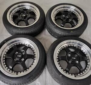 新品 15インチ 6.5J ＋40 4-100 ブラック タイヤ付4本SET 165/55R15 カスタム チューナーサイズ (W2315-0)