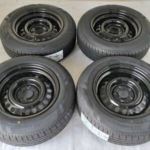 新品 鉄チン ワイドリム 15インチ 7.0J ＋25 114.3 ブラック タイヤ付4本SET 195/65R15 ノア VOXY セレナ(W2401)