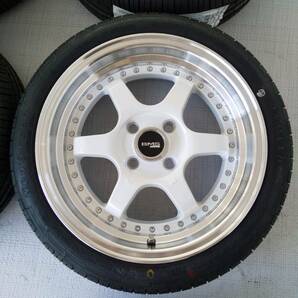 新品 15インチ 6.5J ＋40 4-100 ホワイト タイヤ付4本SET 165/50R15 カスタム チューナーサイズ (W2314-1)の画像3