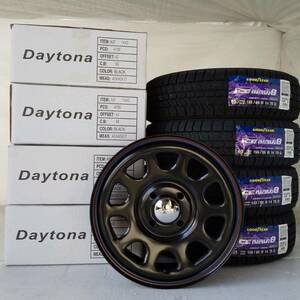 新品 デイトナ 14-5.0J＋42 4-100 ブラック スタッドレス付4本SET 155/65R14 2023年製 グッドイヤー ICENAVI8 軽自動車用(W2119)