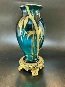 オールドバカラ　金彩 ジャポニズム 花鳥紋 花瓶 フランス アンティーク オールド バカラ アールヌーヴォー ヌーボー baccarat