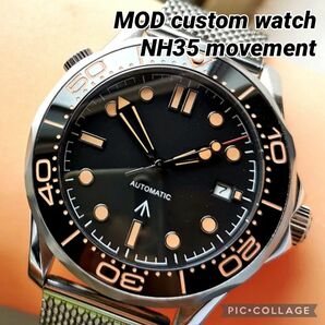 NH35 自動巻 腕時計 新品 ダイバーズ ビンテージ ノーロゴ MOD オマージュ ウォッチ ステンレス 回転ベゼル カスタム