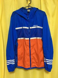 adidas neo ナイロンジャケット ブルー オレンジ★サイズO(XL)良品☆