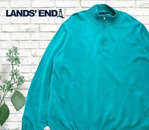 A-138★LANDS END ランズエンド★グリーン緑色 長袖 ハーフジップ ニット セーター XL