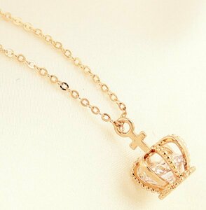 送料一律 韓国風ジュエリー クラウン ダイヤモンドCZ 18KGP Gold Plated necklace 1円オークション 62