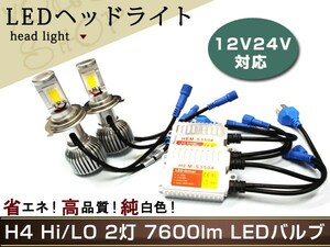 ミニカ/トッポ/BJ LED ヘッドライト H4 H/L リレーレス 7600lm CREE スライド 切替 HI/LO 12V/24V バラスト バルブ バーナー ファン付COB
