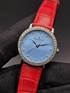 中古美品 ブランパン BLANCPAIN ヴィルレ ウルトラスリム 6102 ダイヤモンド 18K WG 750 ブルー シェル文字盤 自動巻き レディース 腕時計 