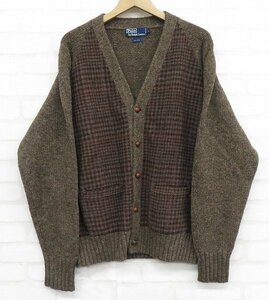 7T0125■RALPH LAUREN ウールニットチェックカーディガン 香港製 ラルフローレン セーター