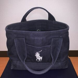 ◯送料無料◆正規店購入★ポロ ラルフローレン POLO RALPH LAUREN トートバッグ キャンバス デニム ハンドバッグ ポニー ネイビー 