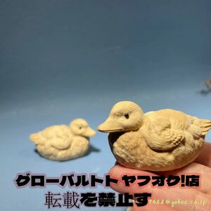 新作 アヒル 鴨 木彫り 置物 動物 水鳥 細密 2点セット