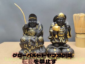 ２点セット 恵比寿大黒 恵比寿大黒木彫 恵比寿 大黒 七福神 立像 大黒天 置物 彩色 金彩 木彫 大黒天像　彫刻