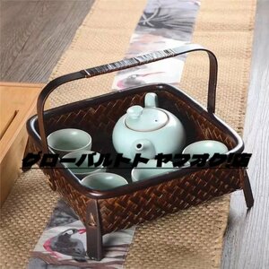 美品登場 手作り カゴ　煎茶道具 竹編 煎茶籠 竹細工　工芸品 木工、竹工芸