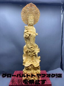 高さ34CM 高品質 慈母観音 送子観音菩薩 仏像 木彫仏像 木彫り 木製 仏像 観音菩薩 立像 縁起物